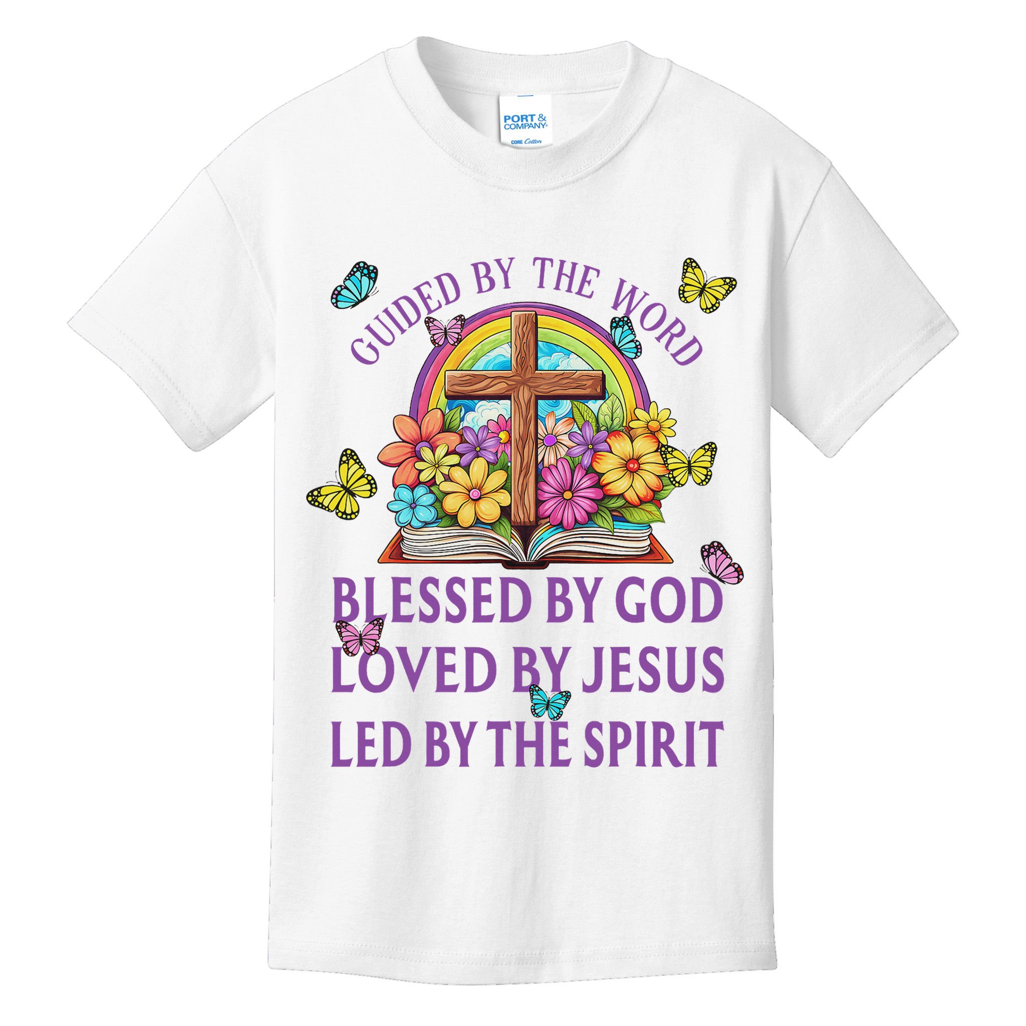 Guided By The Bible Blessed By God Loved By Jesus Christian Kids T-Shirt