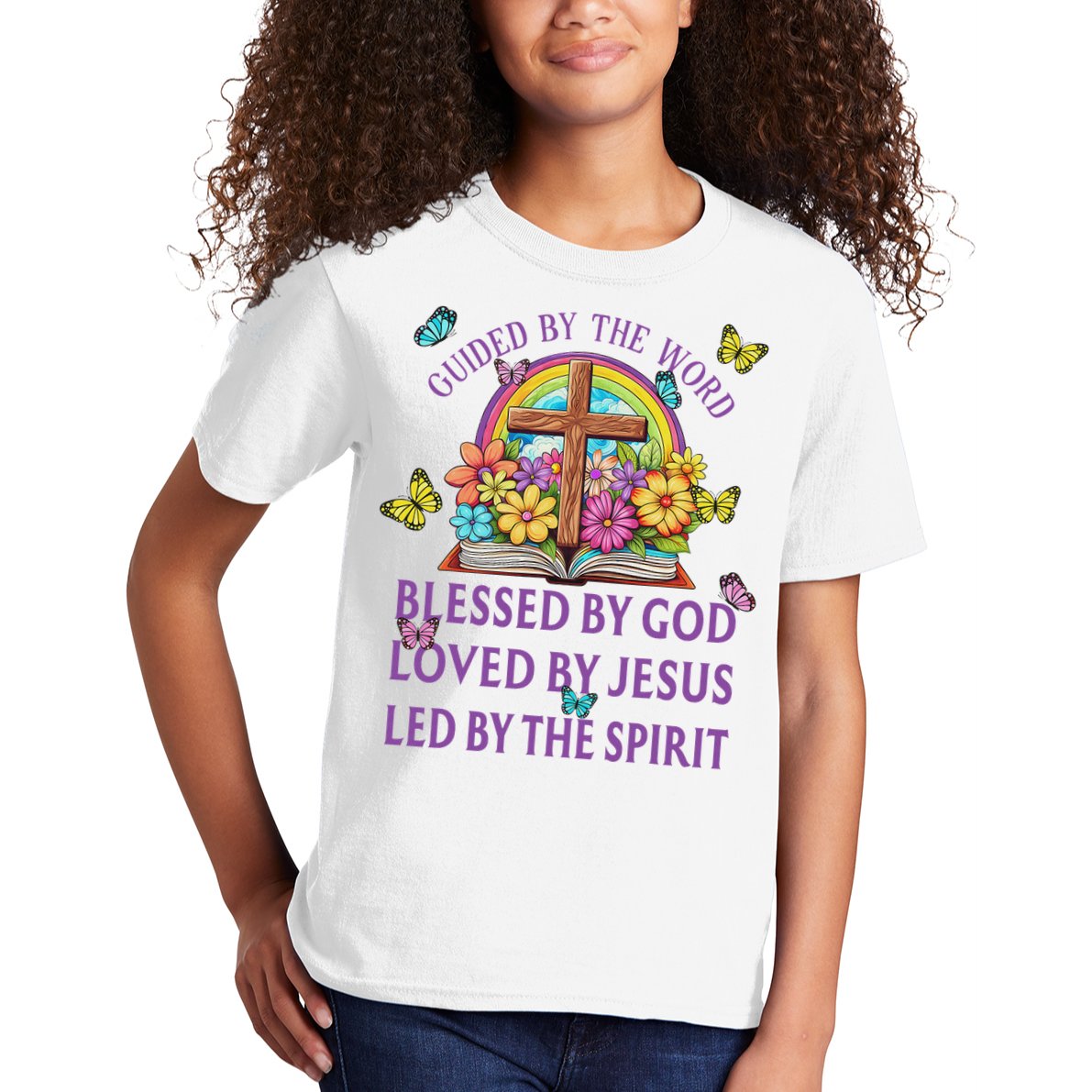 Guided By The Bible Blessed By God Loved By Jesus Christian Kids T-Shirt