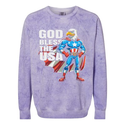 God Bless The Usa American Patriotic Eagle Superhero Design Colorblast Crewneck Sweatshirt