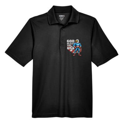 God Bless The Usa American Patriotic Eagle Superhero Design Men's Origin Performance Pique Polo