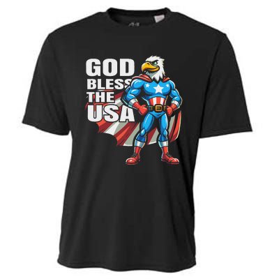 God Bless The Usa American Patriotic Eagle Superhero Design Cooling Performance Crew T-Shirt