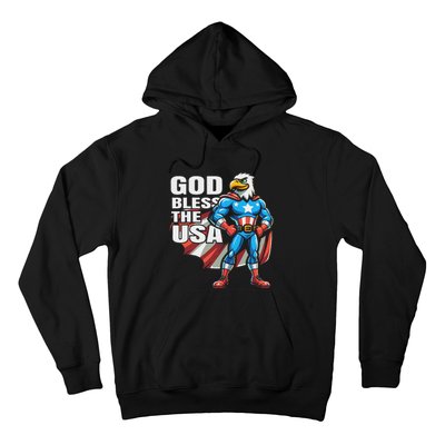 God Bless The Usa American Patriotic Eagle Superhero Design Hoodie