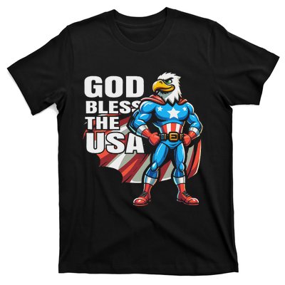 God Bless The Usa American Patriotic Eagle Superhero Design T-Shirt