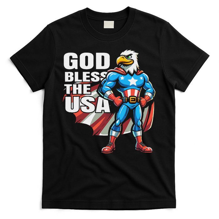 God Bless The Usa American Patriotic Eagle Superhero Design T-Shirt