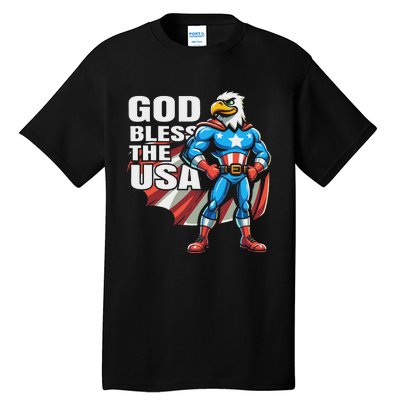 God Bless The Usa American Patriotic Eagle Superhero Design Tall T-Shirt