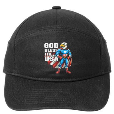 God Bless The Usa American Patriotic Eagle Superhero Design 7-Panel Snapback Hat