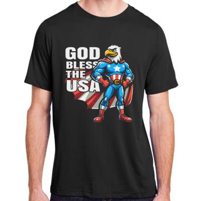 God Bless The Usa American Patriotic Eagle Superhero Design Adult ChromaSoft Performance T-Shirt