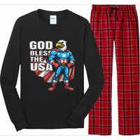 God Bless The Usa American Patriotic Eagle Superhero Design Long Sleeve Pajama Set