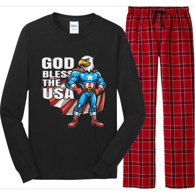 God Bless The Usa American Patriotic Eagle Superhero Design Long Sleeve Pajama Set