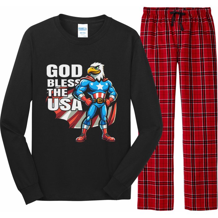 God Bless The Usa American Patriotic Eagle Superhero Design Long Sleeve Pajama Set