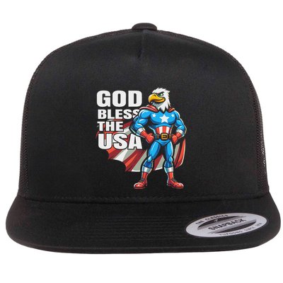 God Bless The Usa American Patriotic Eagle Superhero Design Flatbill Hat