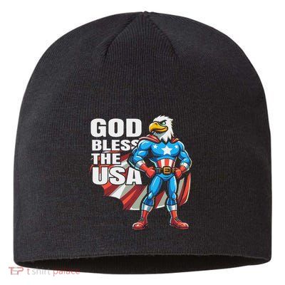 God Bless The Usa American Patriotic Eagle Superhero Design Sustainable Beanie