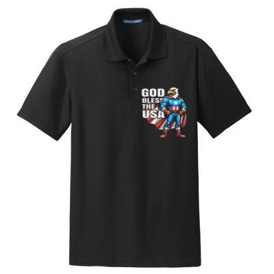 God Bless The Usa American Patriotic Eagle Superhero Design Dry Zone Grid Polo