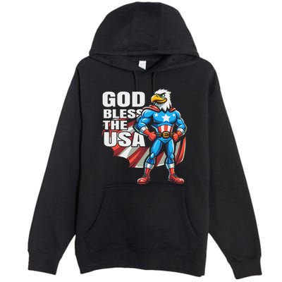 God Bless The Usa American Patriotic Eagle Superhero Design Premium Pullover Hoodie