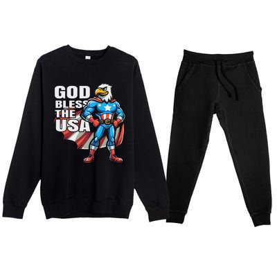 God Bless The Usa American Patriotic Eagle Superhero Design Premium Crewneck Sweatsuit Set