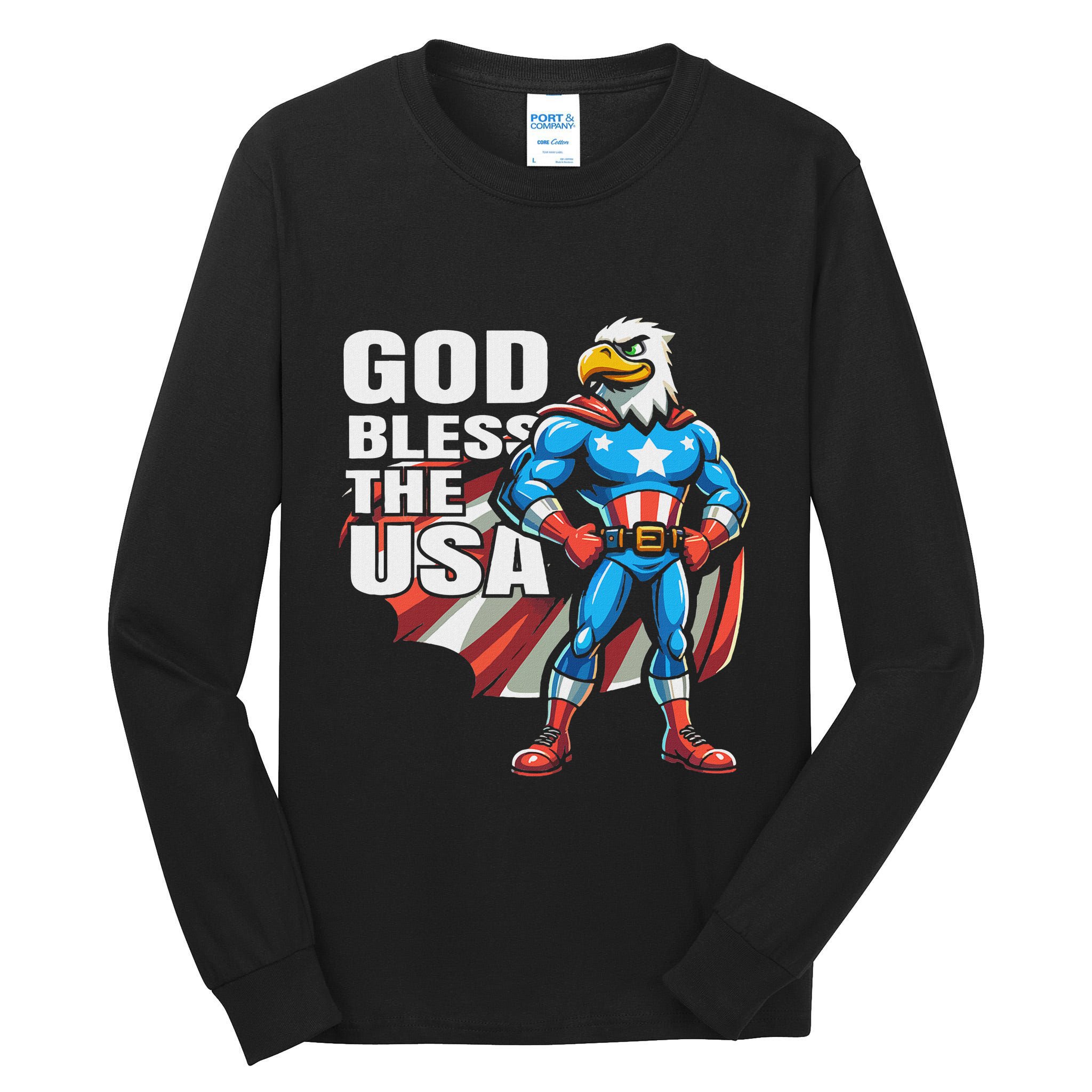 God Bless The Usa American Patriotic Eagle Superhero Design Tall Long Sleeve T-Shirt