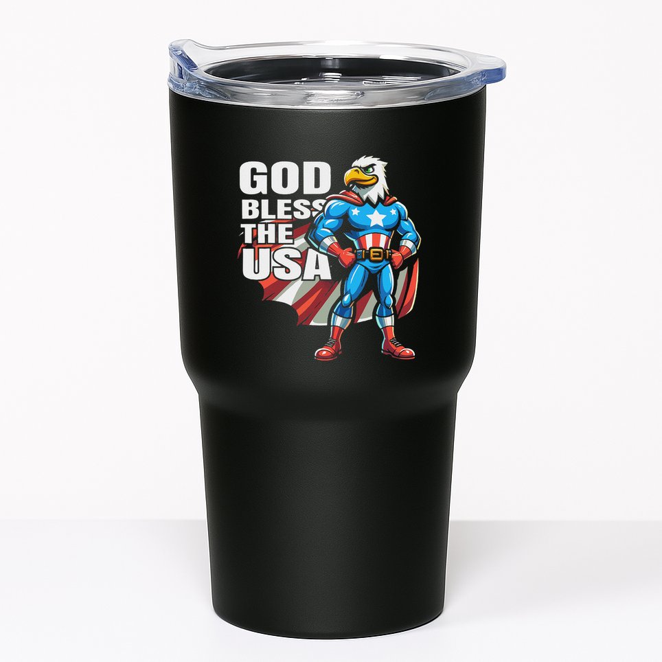 God Bless The Usa American Patriotic Eagle Superhero Design Tumbler