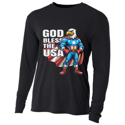 God Bless The Usa American Patriotic Eagle Superhero Design Cooling Performance Long Sleeve Crew
