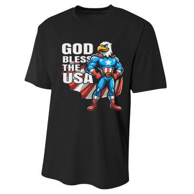 God Bless The Usa American Patriotic Eagle Superhero Design Performance Sprint T-Shirt