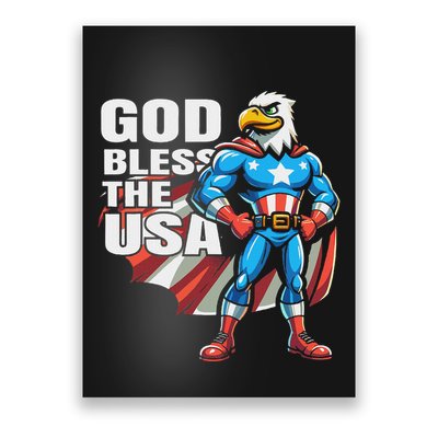 God Bless The Usa American Patriotic Eagle Superhero Design Poster