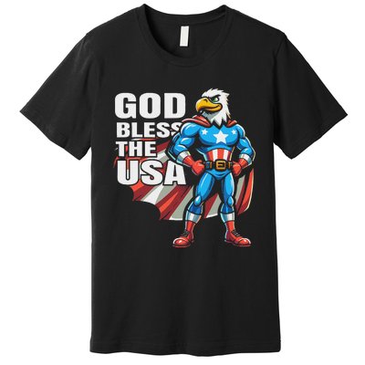 God Bless The Usa American Patriotic Eagle Superhero Design Premium T-Shirt