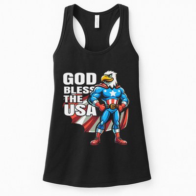 God Bless The Usa American Patriotic Eagle Superhero Design Womens Tank Top