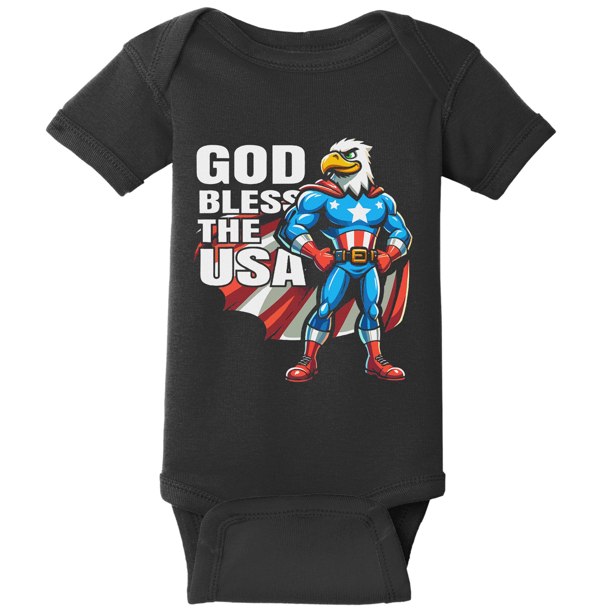 God Bless The Usa American Patriotic Eagle Superhero Design Baby Bodysuit