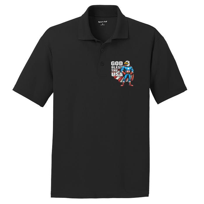 God Bless The Usa American Patriotic Eagle Superhero Design PosiCharge RacerMesh Polo