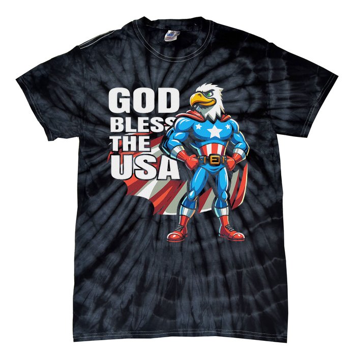 God Bless The Usa American Patriotic Eagle Superhero Design Tie-Dye T-Shirt