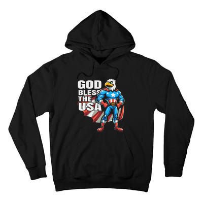 God Bless The Usa American Patriotic Eagle Superhero Design Tall Hoodie