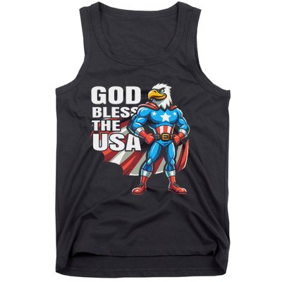 God Bless The Usa American Patriotic Eagle Superhero Design Tank Top