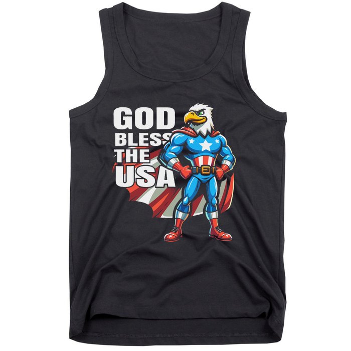 God Bless The Usa American Patriotic Eagle Superhero Design Tank Top