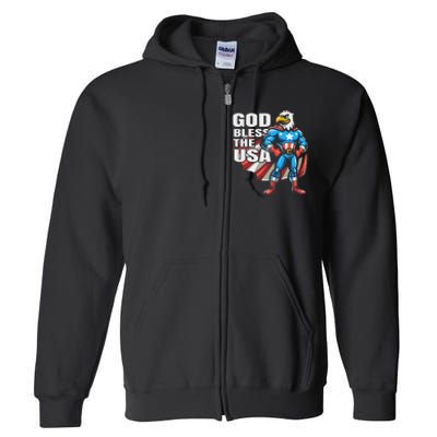 God Bless The Usa American Patriotic Eagle Superhero Design Full Zip Hoodie