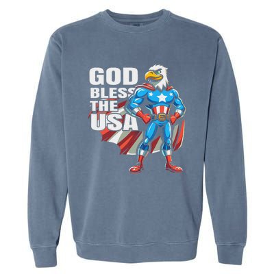 God Bless The Usa American Patriotic Eagle Superhero Design Garment-Dyed Sweatshirt