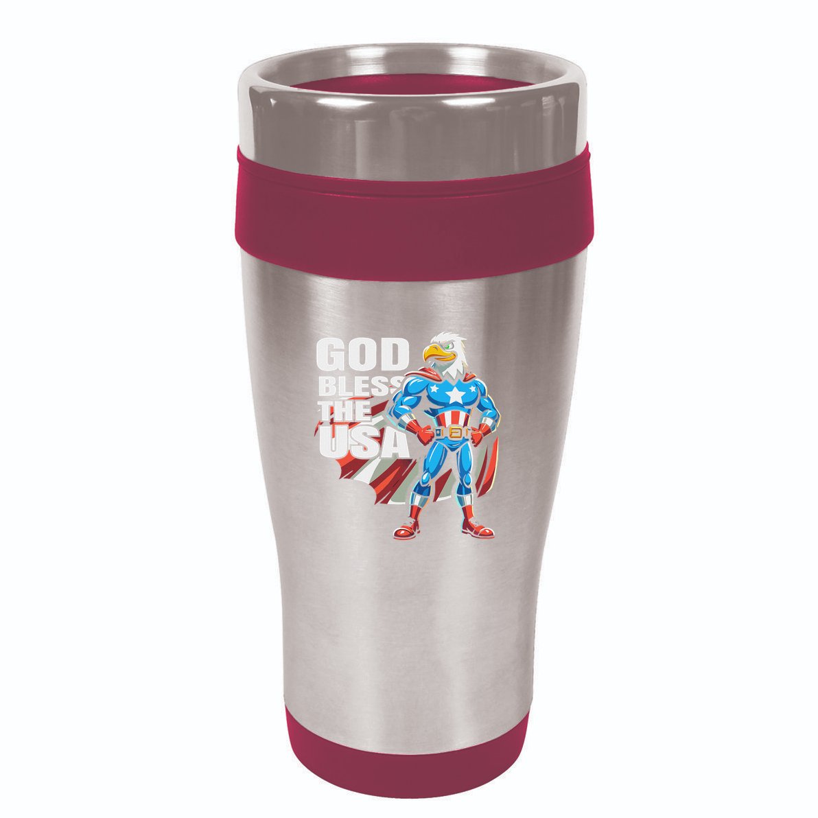 God Bless The Usa American Patriotic Eagle Superhero Design 16oz Travel Tumbler