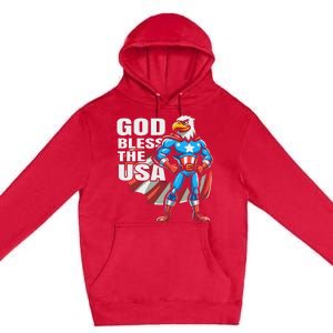 God Bless The Usa American Patriotic Eagle Superhero Design Premium Pullover Hoodie