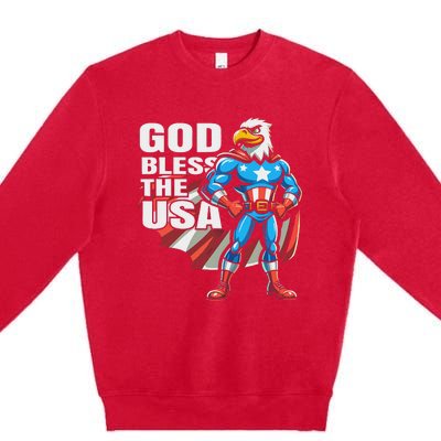 God Bless The Usa American Patriotic Eagle Superhero Design Premium Crewneck Sweatshirt