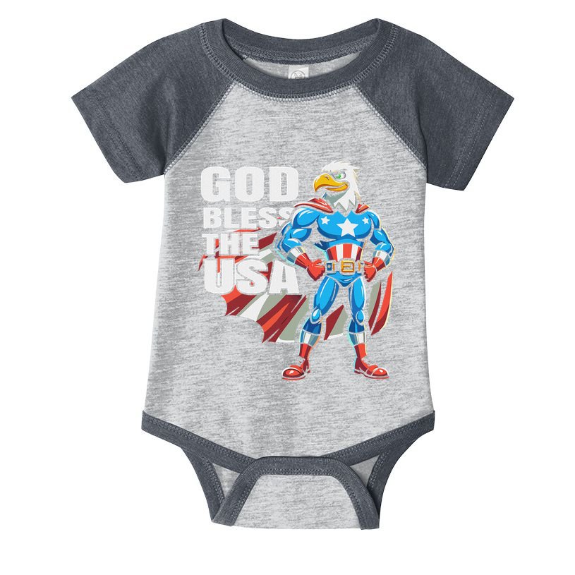 God Bless The Usa American Patriotic Eagle Superhero Design Infant Baby Jersey Bodysuit