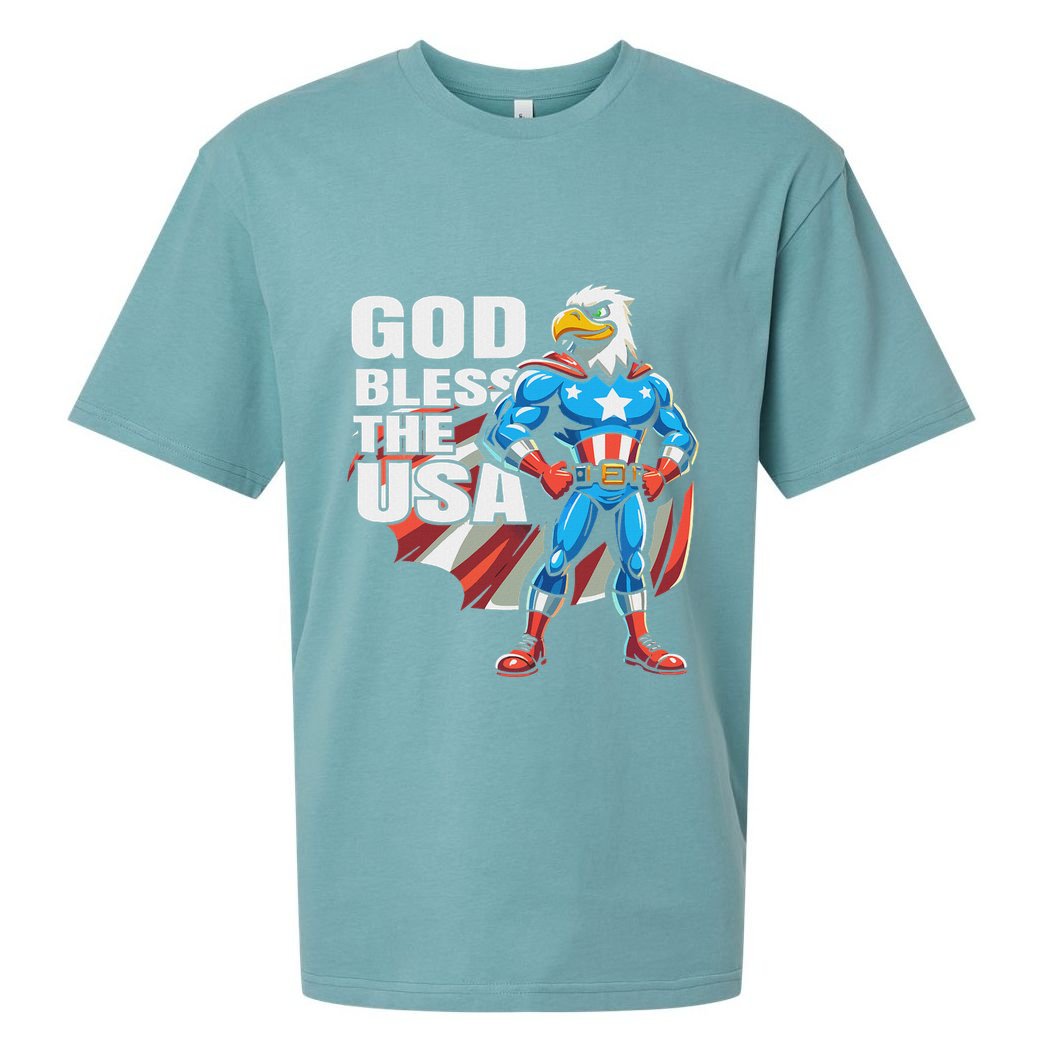 God Bless The Usa American Patriotic Eagle Superhero Design Sueded Cloud Jersey T-Shirt