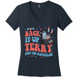 Groovy Back Up Terry Put It In Reverse Firework 4th Of July Women's V-Neck T-Shirt