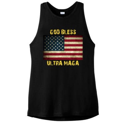 God Bless Ultra Maga United States Flag Ladies PosiCharge Tri-Blend Wicking Tank