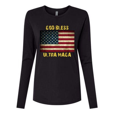 God Bless Ultra Maga United States Flag Womens Cotton Relaxed Long Sleeve T-Shirt