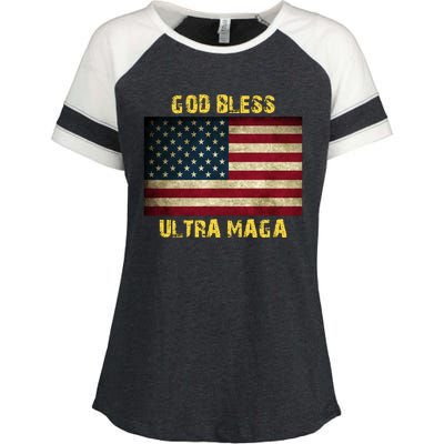 God Bless Ultra Maga United States Flag Enza Ladies Jersey Colorblock Tee