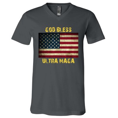 God Bless Ultra Maga United States Flag V-Neck T-Shirt