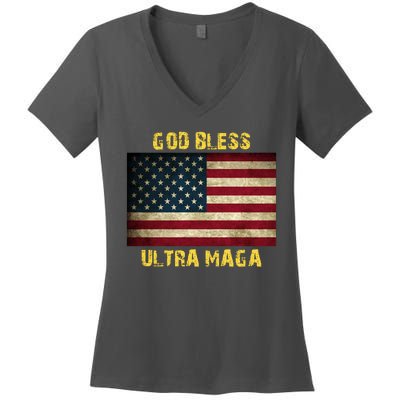 God Bless Ultra Maga United States Flag Women's V-Neck T-Shirt