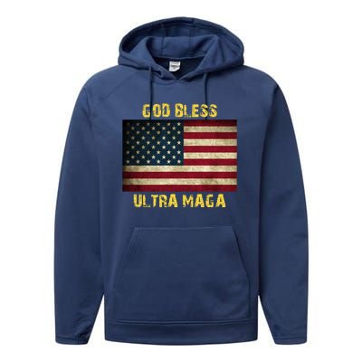 God Bless Ultra Maga United States Flag Performance Fleece Hoodie