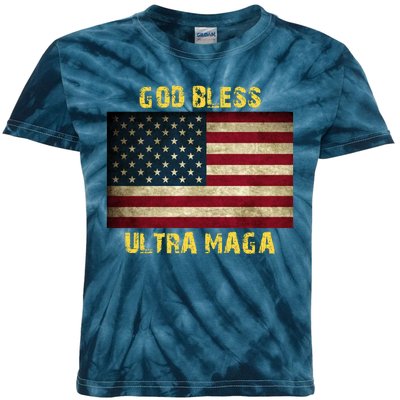 God Bless Ultra Maga United States Flag Kids Tie-Dye T-Shirt