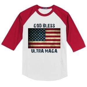 God Bless Ultra Maga United States Flag Kids Colorblock Raglan Jersey