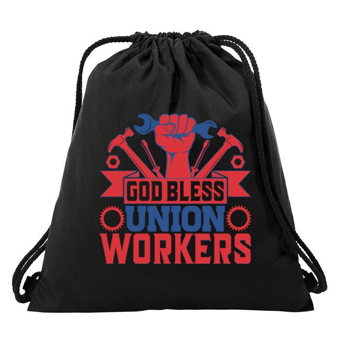 God Bless Union Wokers Labor Day Gift Drawstring Bag