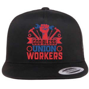 God Bless Union Wokers Labor Day Gift Flat Bill Trucker Hat